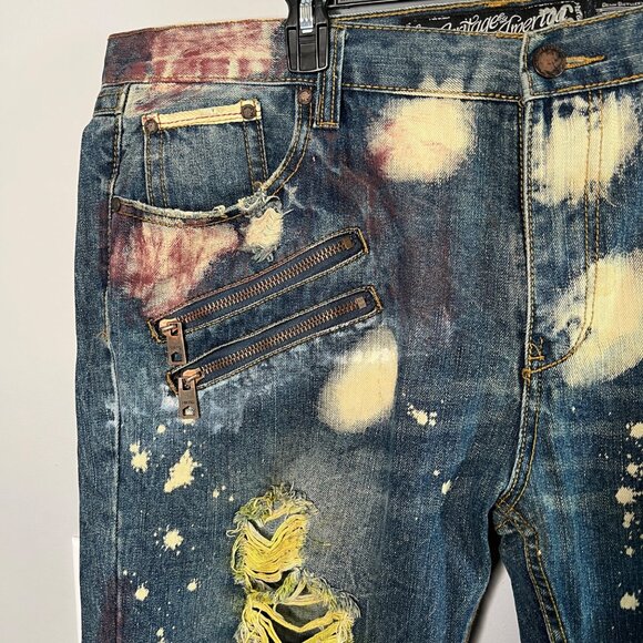 Heritage America 1776 Men's Size 42 Distressed Jean Shorts Bleach Splatter - Picture 4 of 14